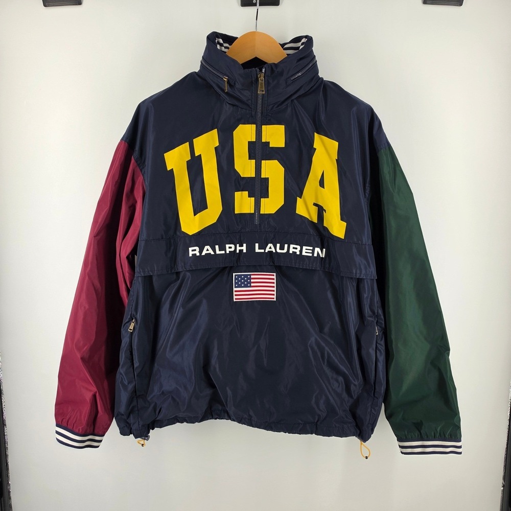 Polo Ralph Lauren USA Windbreaker Jacket Colorblock Big Pony Navy Mens Large